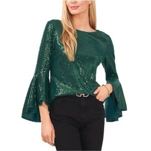 NWT Vince Camuto Women's Sequin 3/4 Bell Sleeve Top Shirt, SMALL, formal mermaid
